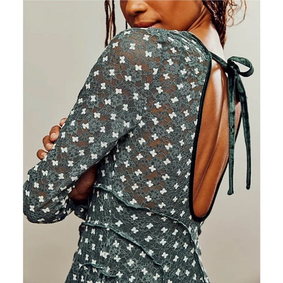 FREE PEOPLE SHEER DELIGHT MINI DRESS IN GREEN - Picture 4 of 9